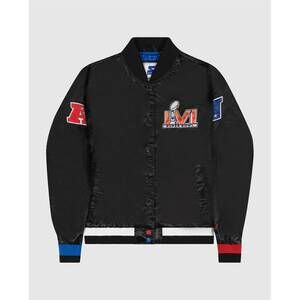 NEW STARTER women's super bowl lvi varsity satin full-snap jacket in black